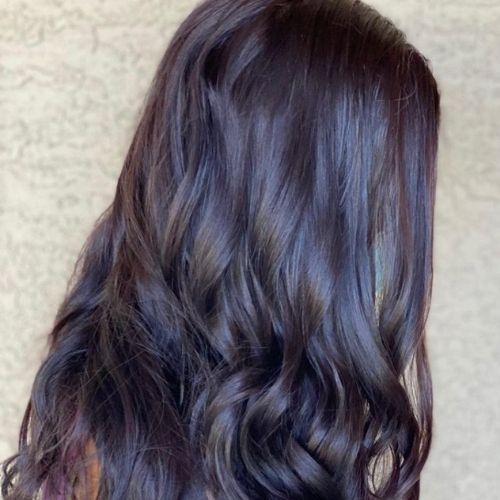 dark brown hair with purple dark brown hair with purple